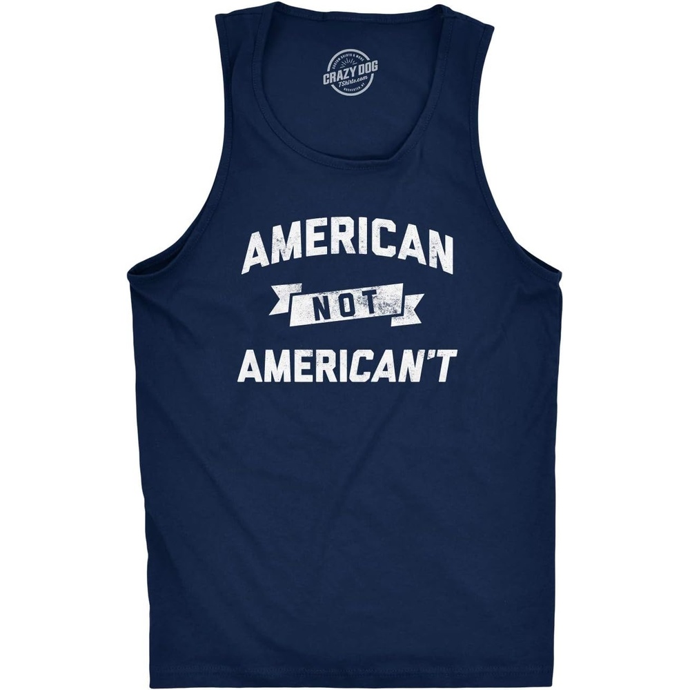 image:imageMens American Not Americant Tanktop Funny USA Pride Fitness Tank Funny Workout Shirt Patriotic Tank Top for Men Cool Political Sleeveless Tee Fitted Tank Novelty Tank Tops for GuysNavy