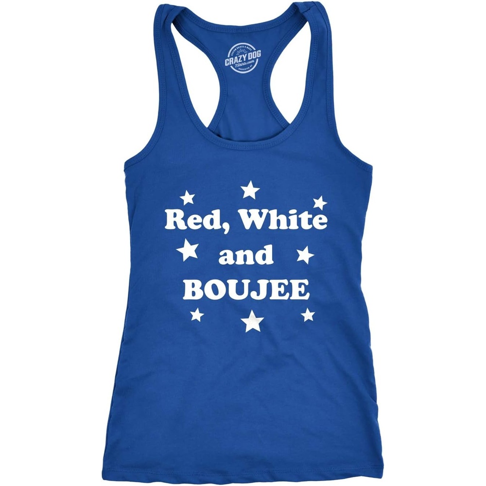 image:imageRed White and Boujee Workout Sleeveless Fitness Tank for Women Funny Racerback Tank Patriotic Tank Top for Women Cool Fitness Sleeveless Tee Fitted Racerback Novelty Tank Tops forRoyal