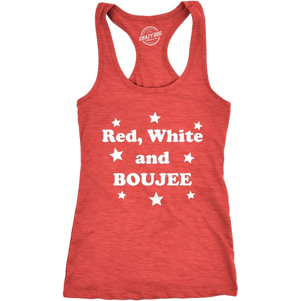 image:imageRed White and Boujee Workout Sleeveless Fitness Tank for Women Funny Racerback Tank Patriotic Tank Top for Women Cool Fitness Sleeveless Tee Fitted Racerback Novelty Tank Tops forHeather Red