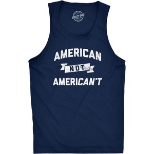 Mens American Not Americant Tanktop Funny USA Pride Fitness Tank | Funny Workout Shirt, Patriotic Tank Top for Men, Cool Political Sleeveless Tee, Fitted Tank, Novelty Tank Tops for Guys(Navy)