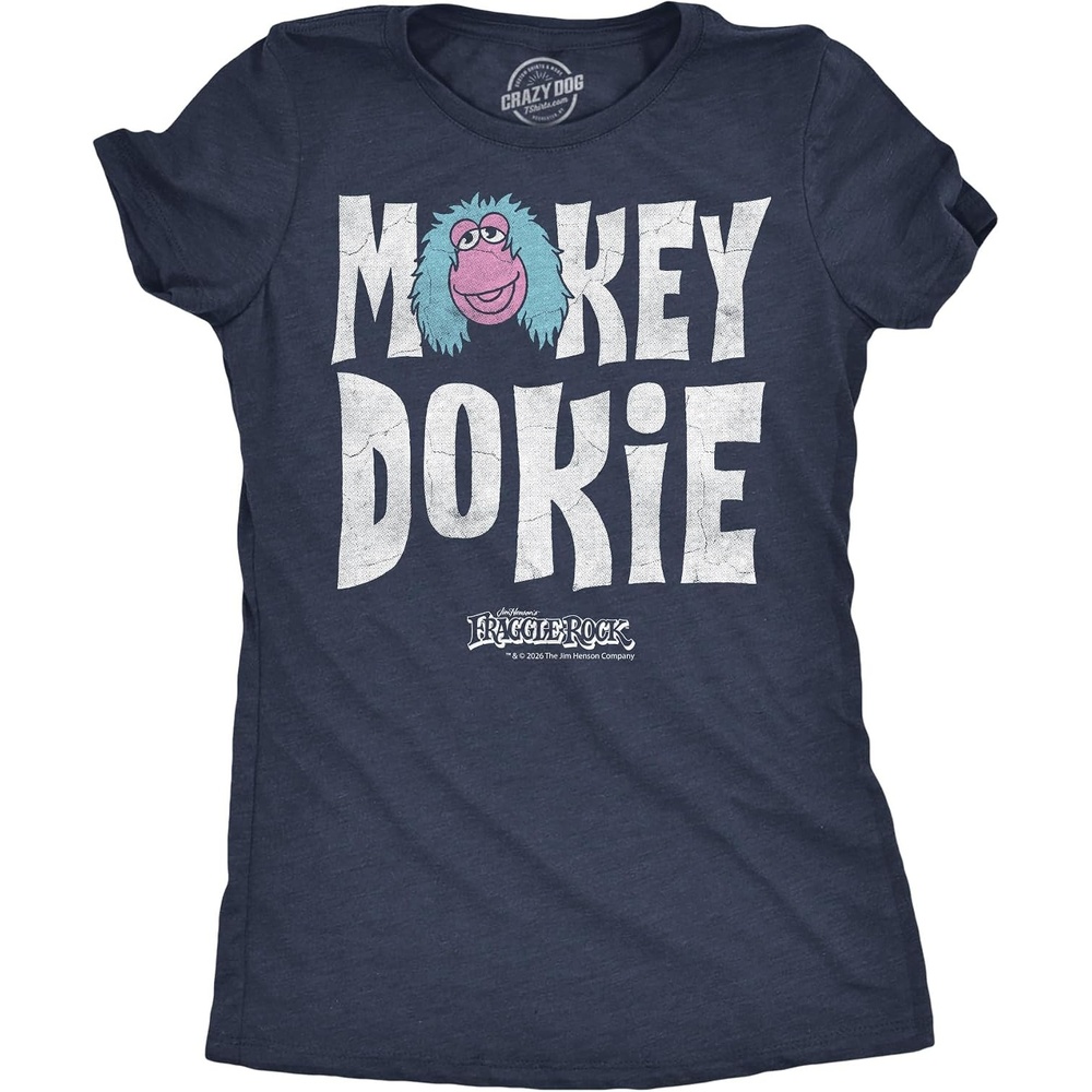 image:imageWomens Fraggle Rock TShirt 80s Cute Licensed Vintage Funny Tees  Licensed Jim Henson Tee Vintage 80s TV Tee Cool Fan Merch Official Fraggle Rock Apparel Retro Novelty Tees for WomenHeather Navy  Mokey Dokie