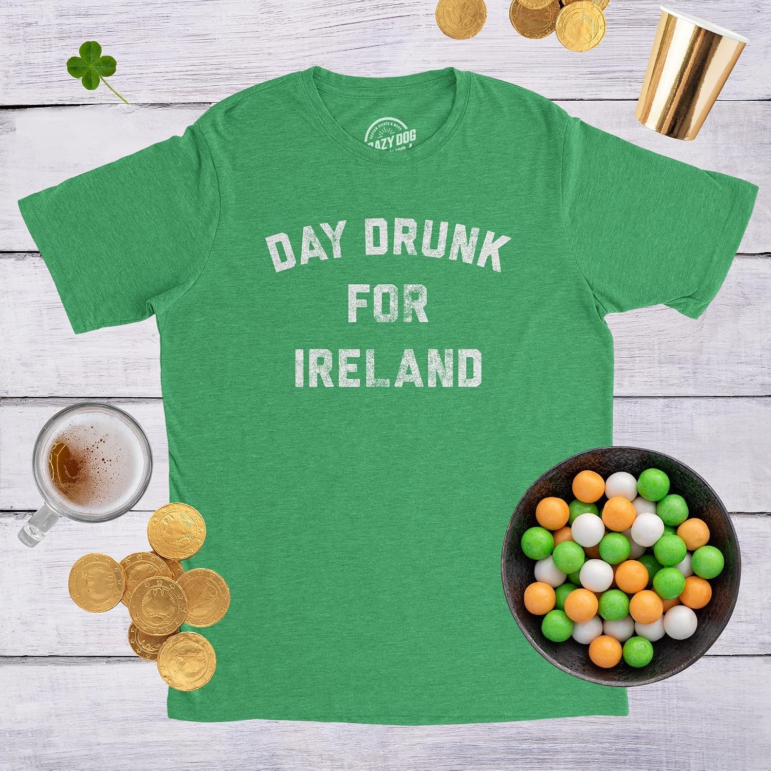 image:imageDay Drunk for Ireland Saint Patricks Day Funny T Shirts for MenHeather Green