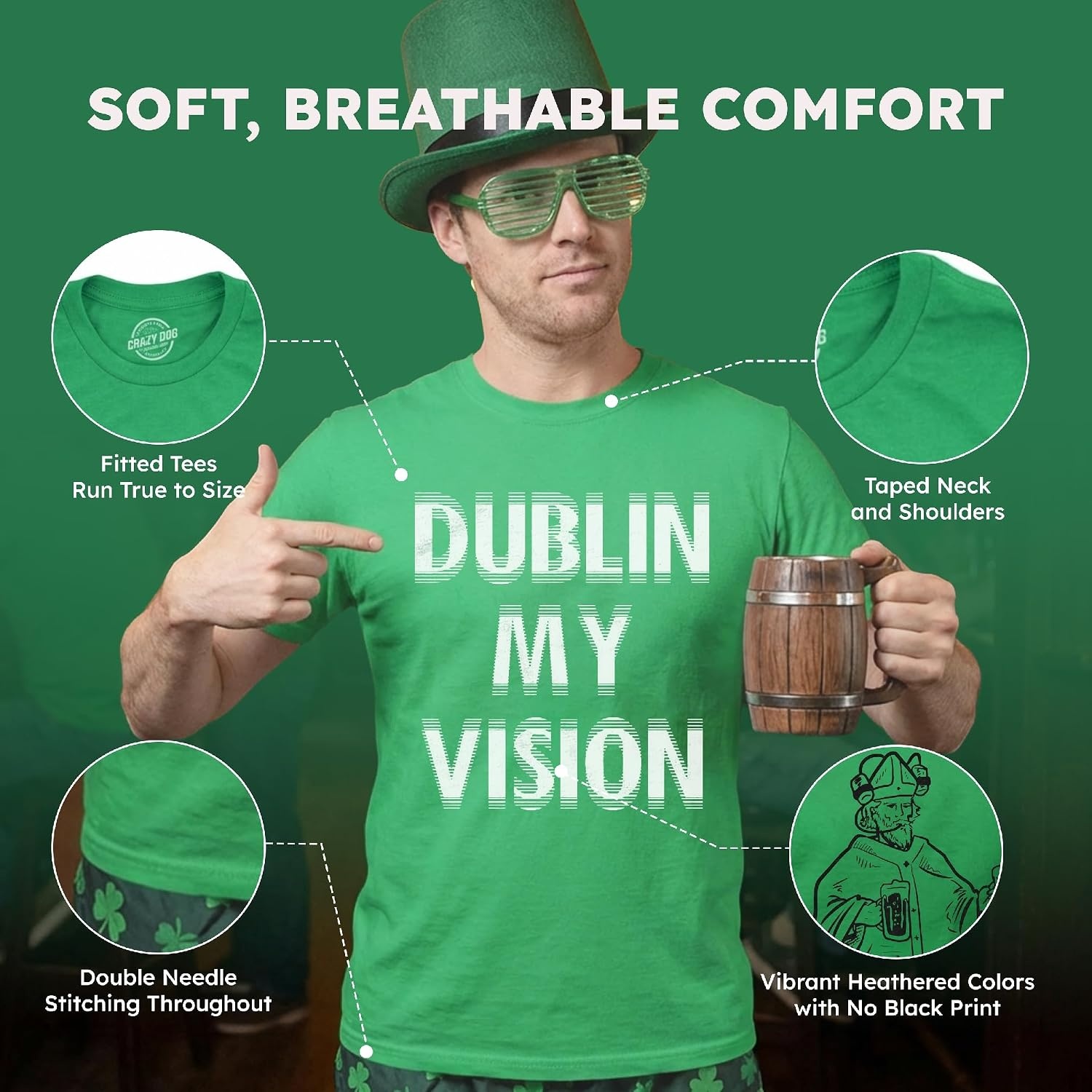 image:imageDublin My Vision Saint Patricks Day Drinking Funny Shirts for MenHeather Green Dublin