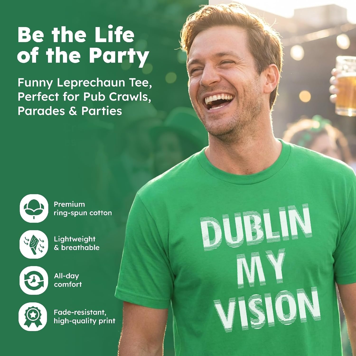 image:imageDublin My Vision Saint Patricks Day Drinking Funny Shirts for MenHeather Green Dublin