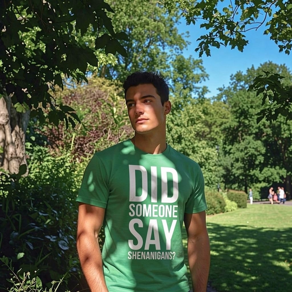 image:imageFunny Saint Patricks Day Hilarious Graphic Humor T Shirts for MenHeather Green Say Shenanigans