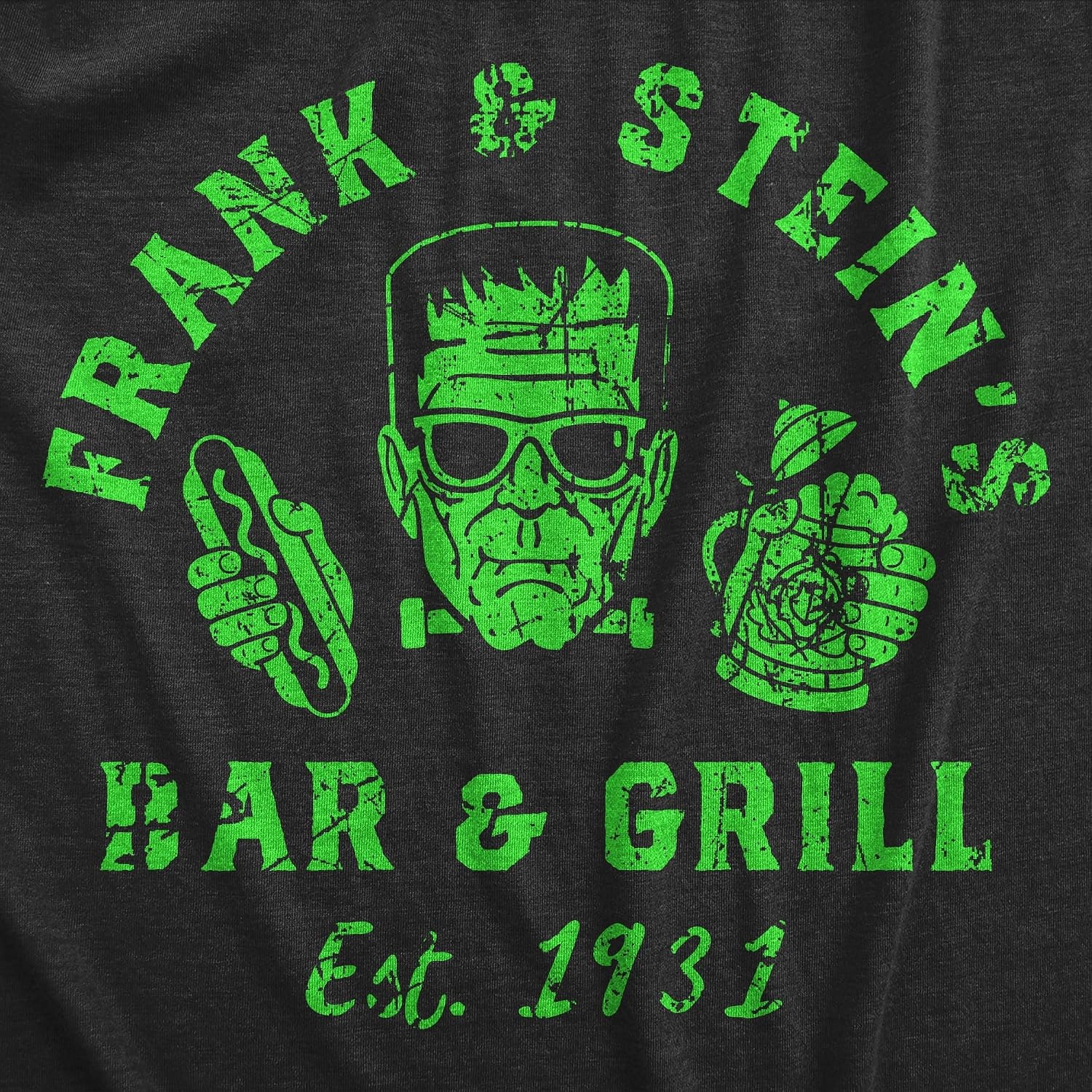 image:imageHalloween Mens Frank and Steins Bar and Grill Frankenstein TeesHeather Black Frank