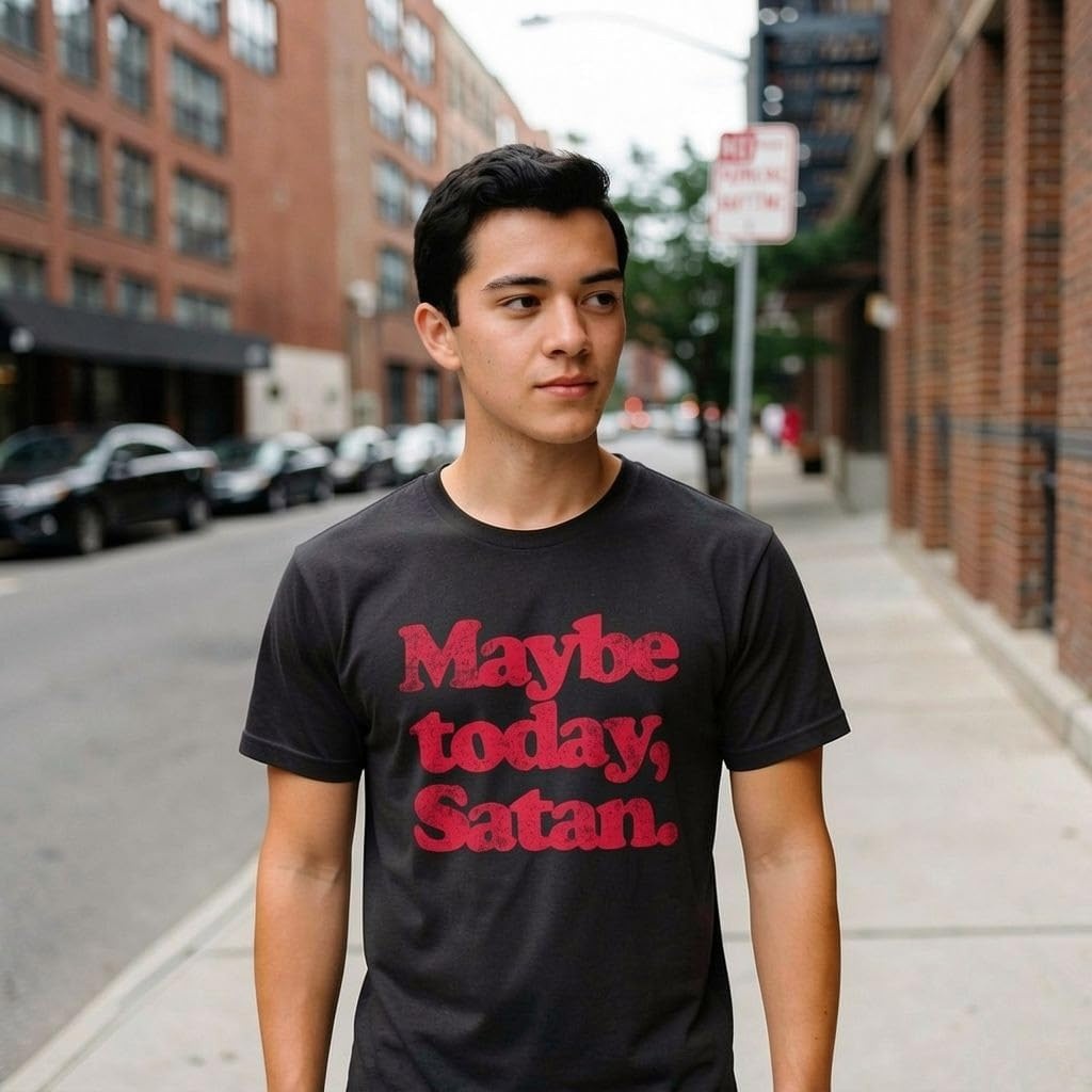 image:imageHalloween Mens TShirt Maybe Today Satan Funny Devil Joke TeesHeather Black