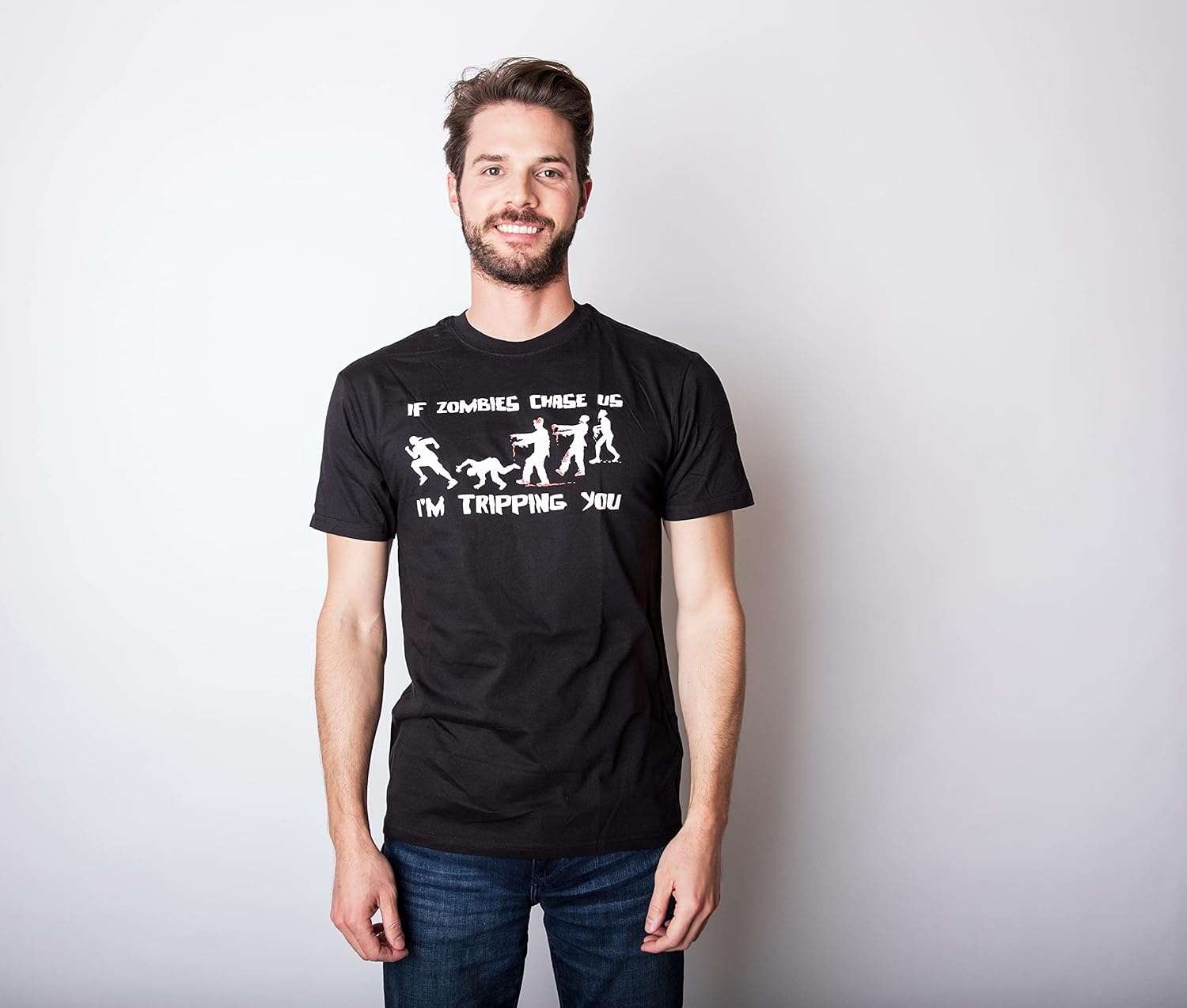 image:imageIf Zombies Chase Us Im Tripping You Funny Halloween Mens TShirtDark Heather Grey