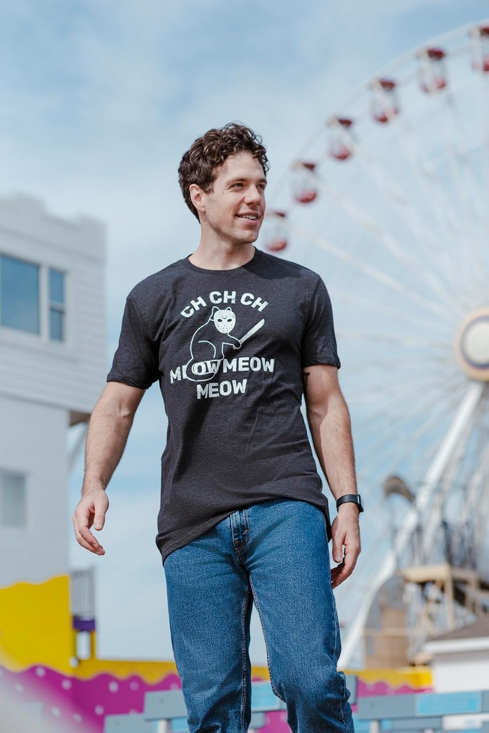 image:imageMens Funny T Shirts Ch Ch Meow Meow Killer Cat Halloween Tee for Men