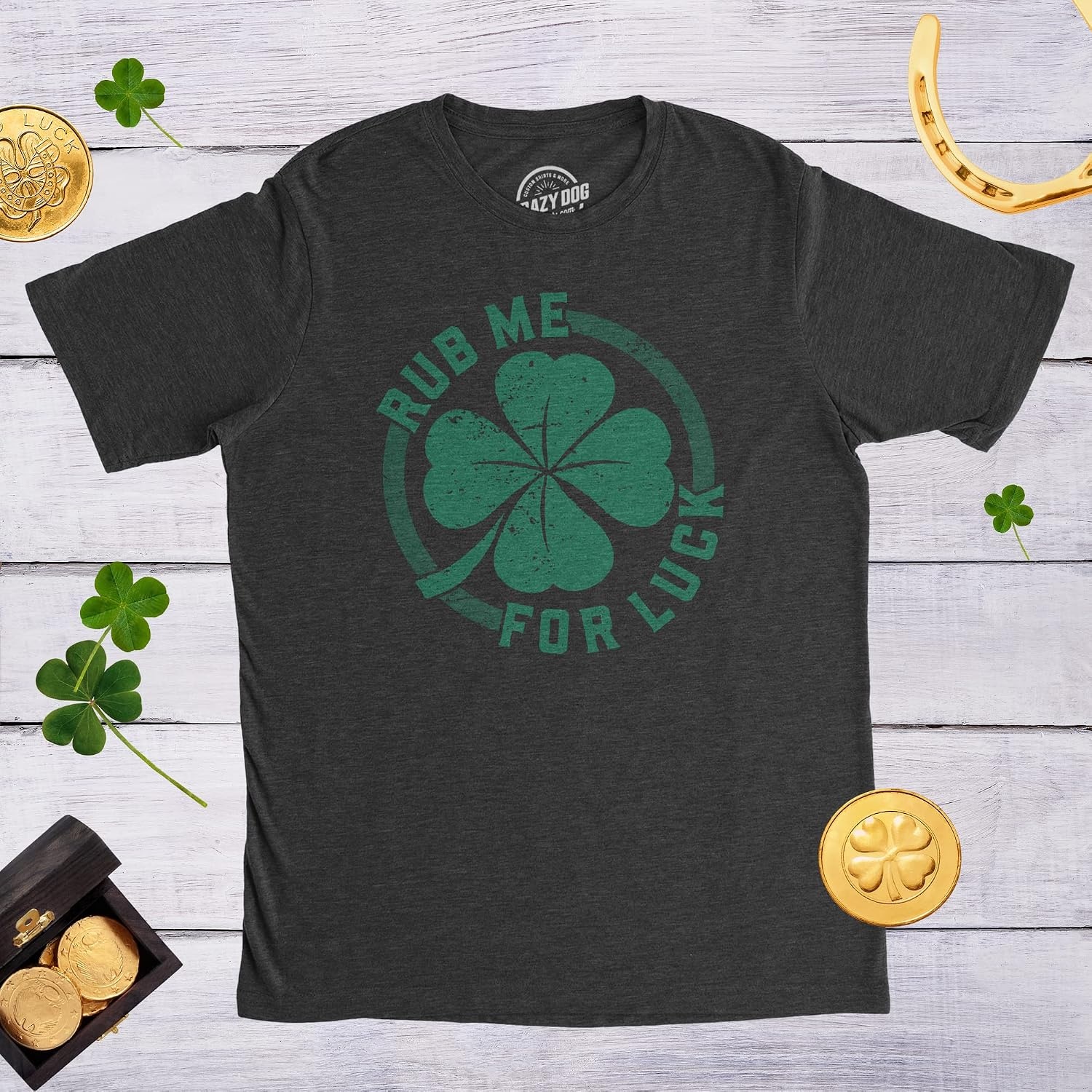 image:imageSaint Patricks Day Partying Parade Graphic Funny T Shirts for MenHeather Black Rub for Luck