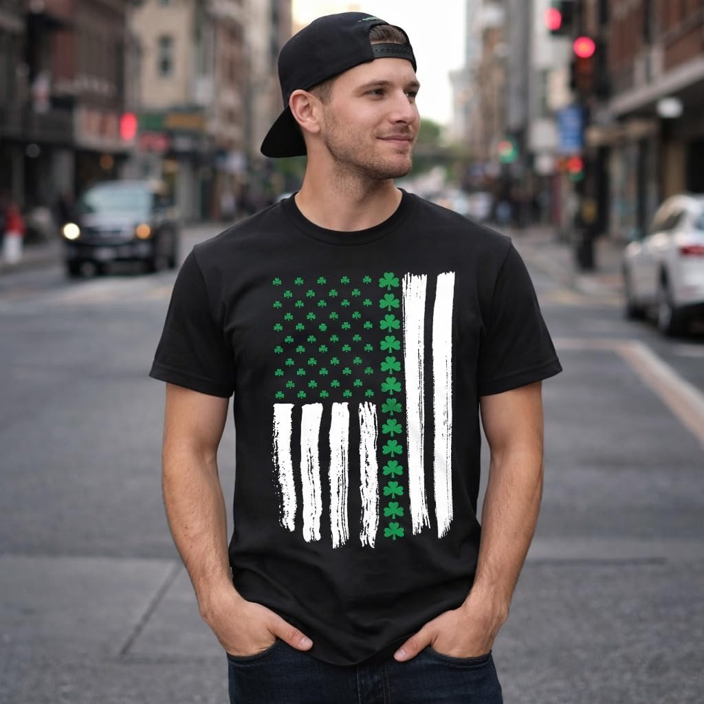 image:imageSaint Patricks Day Partying Parade Graphic Funny T Shirts for MenHeather Black Shamrock Flag