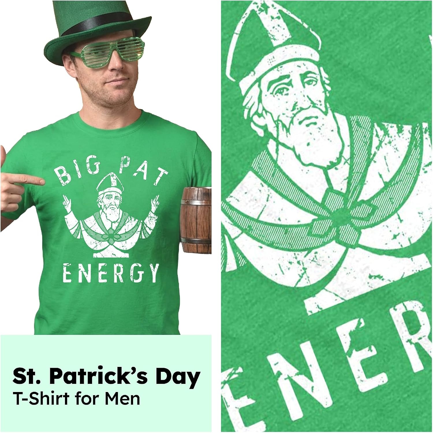 image:imageSaint Patricks Day Partying Parade Graphic Funny T Shirts for MenHeather Green Big Pat Energy