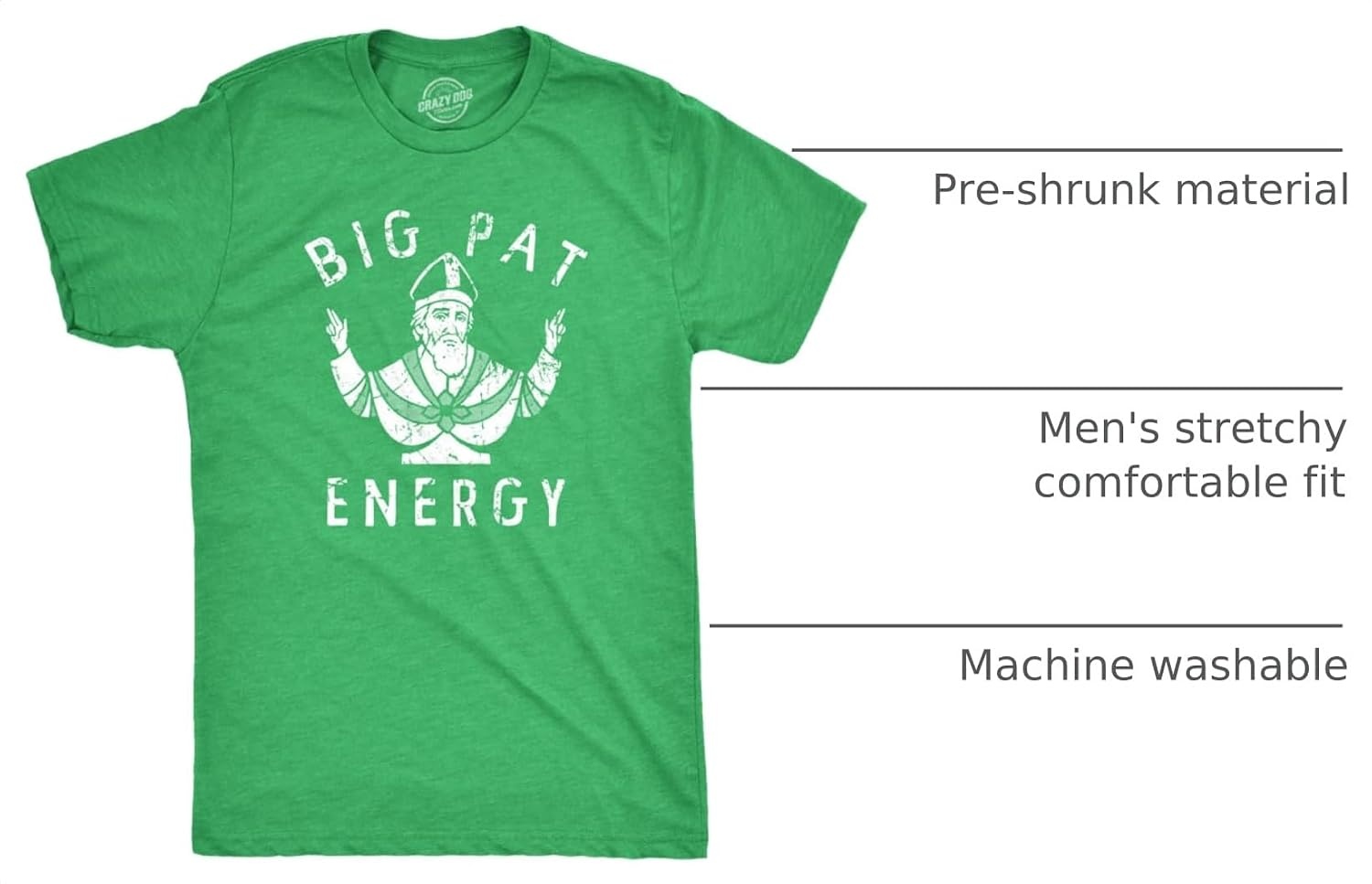 image:imageSaint Patricks Day Partying Parade Graphic Funny T Shirts for MenHeather Green Big Pat Energy