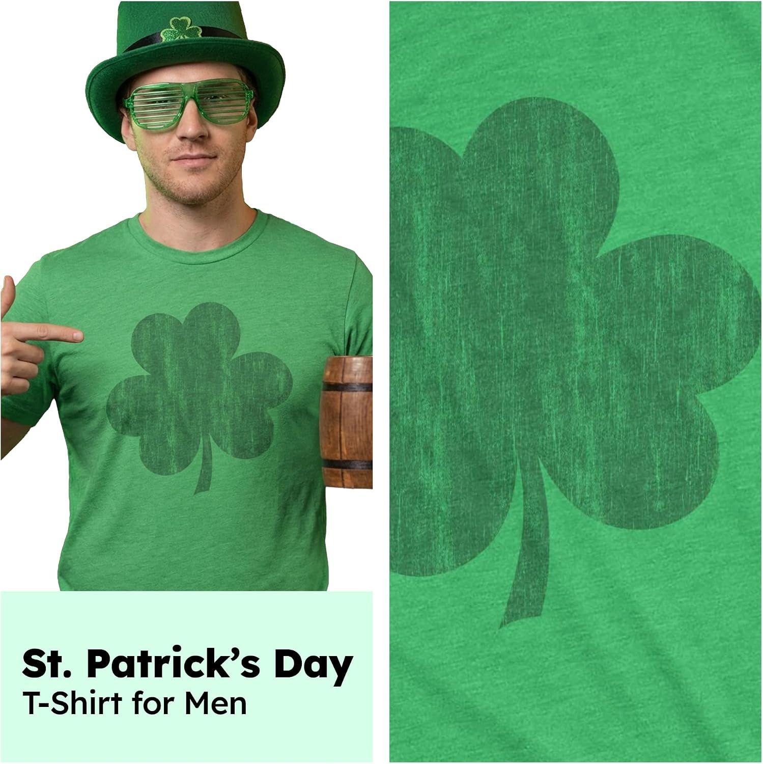 image:imageSaint Patricks Day Partying Parade Graphic Funny T Shirts for MenHeather Green Distressed Clover