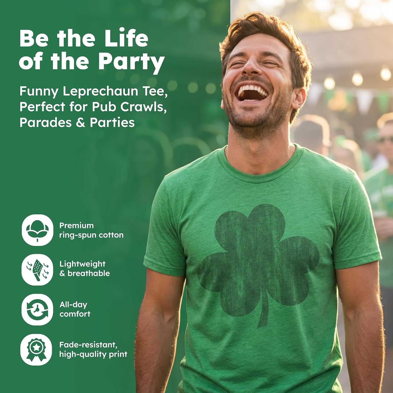 image:imageSaint Patricks Day Partying Parade Graphic Funny T Shirts for MenHeather Green Distressed Clover