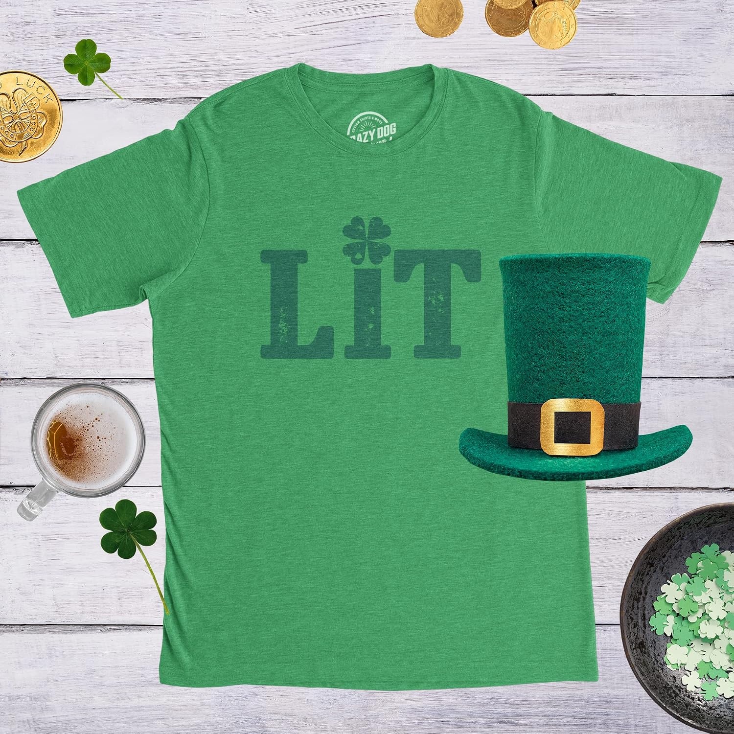 image:imageSaint Patricks Day Partying Parade Graphic Funny T Shirts for MenHeather Green Lit Shamrock