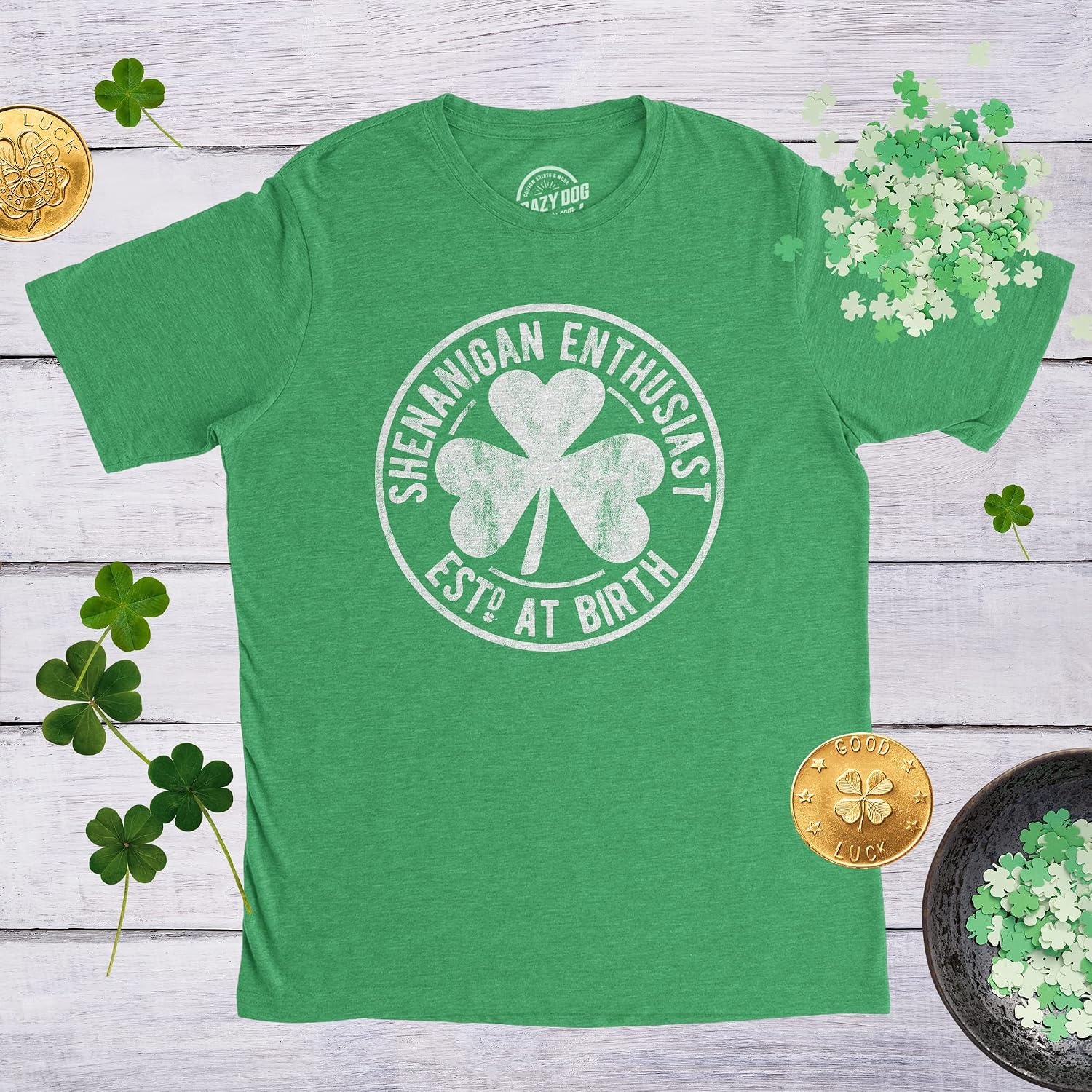 image:imageSaint Patricks Day Partying Parade Graphic Funny T Shirts for MenHeather Green Shenanigan Enthusiast Logo