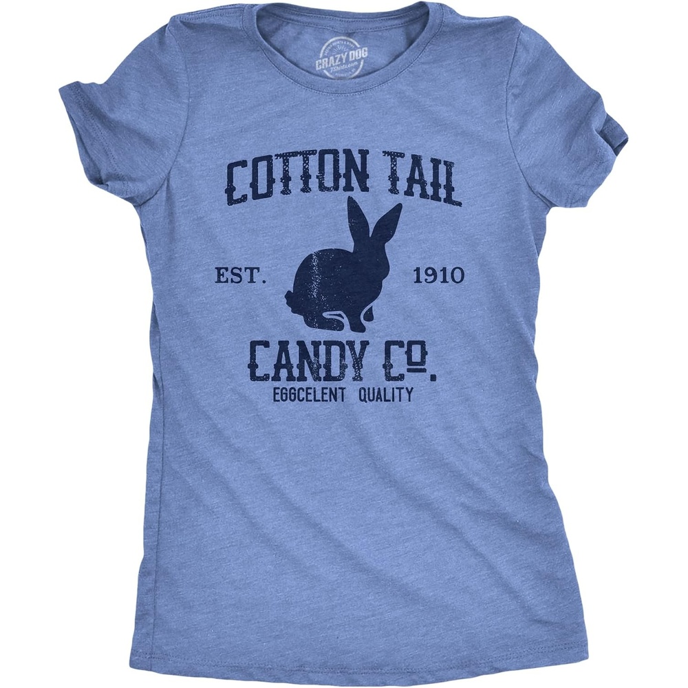 image:imageCandy Chocolate and Candy Easter Funny Graphic T Shirt for WomenLight Heather Blue Cottontail Candy