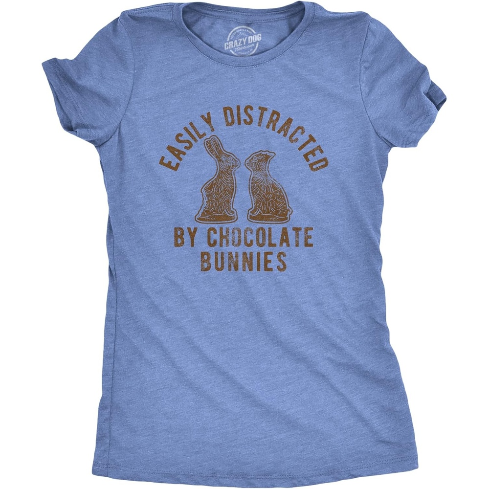 image:imageCandy Chocolate and Candy Easter Funny Graphic T Shirt for WomenLight Heather Blue Distracted By Bunnies