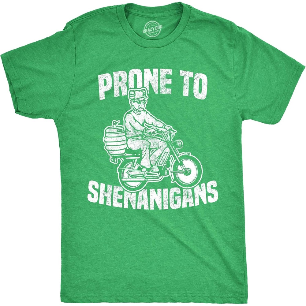 image:imageFunny Saint Patricks Day Hilarious Graphic Humor T Shirts for MenHeather Green Prone to Shenanigans