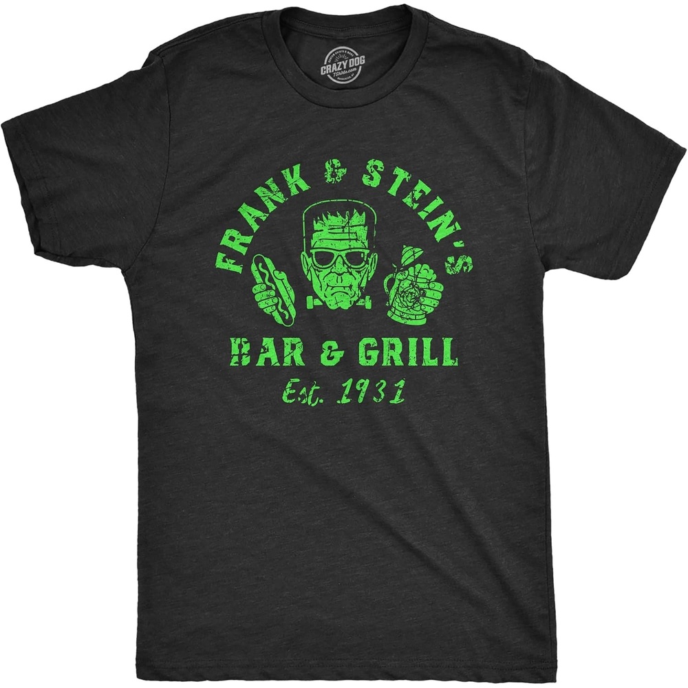 image:imageHalloween Mens Frank and Steins Bar and Grill Frankenstein TeesHeather Black Frank
