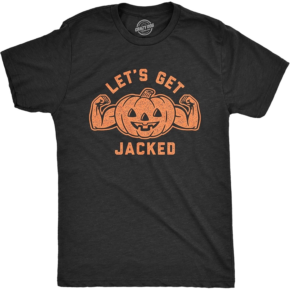 image:imageHalloween Mens Lets Get Jacked Pumpkin JackoLantern Funny TeesHeather Black