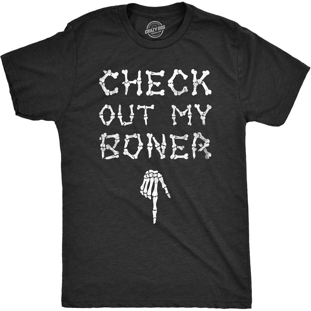 image:imageHalloween Mens TShirt Check Out My Boner Skeleton Bones TeesHeather Black Boner