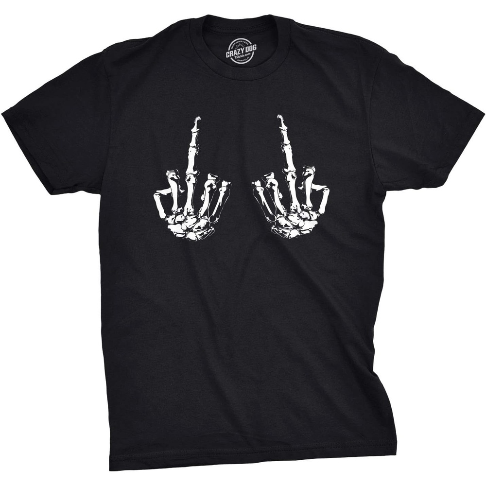 image:imageHalloween Mens TShirt Skeleton Hands Middle Finger Funny TeesBlack