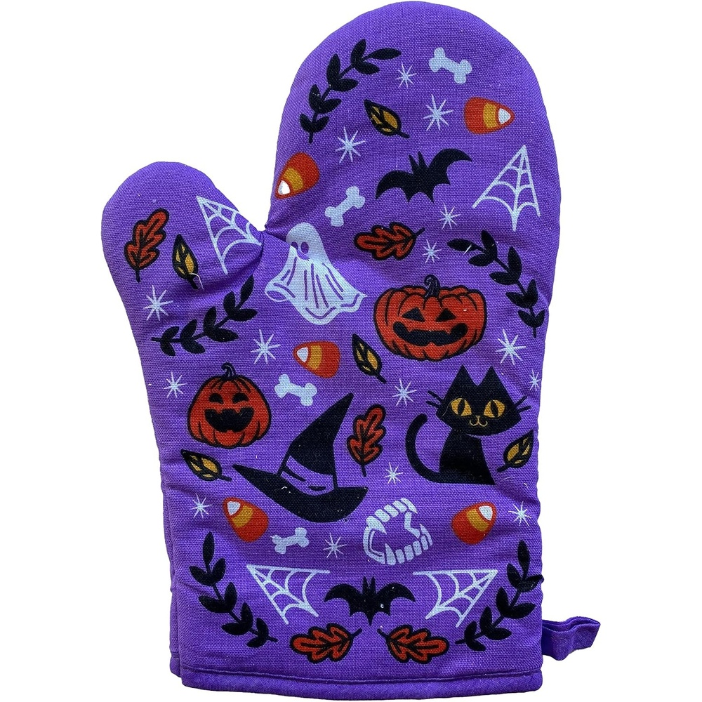 image:imageHalloween Oven Mitt Cute Festive JackOLantern Spooky Candy Corn Kitchen Glove Funny Graphic Kitchenwear Halloween Novelty Cookware Purple Oven Mitt Pack of 2Oven Mitt
