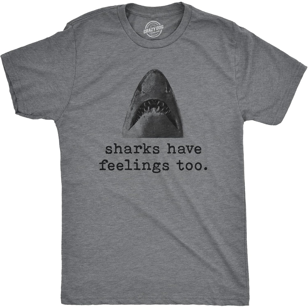 image:imageMens T Shirts Funny Sarcastic Humor Adult Joke Tees for GuysDark Heather Grey Shark Feelings