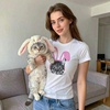 Candy Chocolate and Candy Easter Funny Graphic T Shirt for Women(White – Easter Cat)
