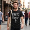Halloween Mens T-Shirt Check Out My Boner Skeleton Bones Tees(Heather Black – Boner)