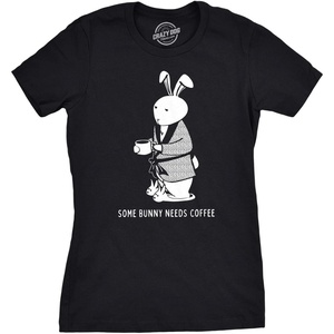 Candy Chocolate and Candy Easter Funny Graphic T Shirt for Women(Heather Black – Bunny Coffee)