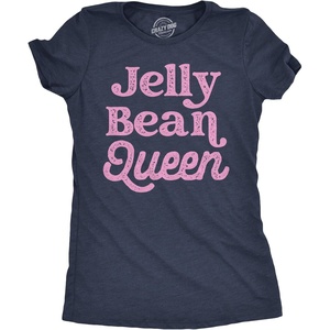 Candy Chocolate and Candy Easter Funny Graphic T Shirt for Women(Heather Navy – Jelly Bean Queen)