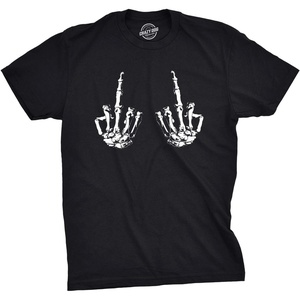 Halloween Mens T-Shirt Skeleton Hands Middle Finger Funny Tees(Black)