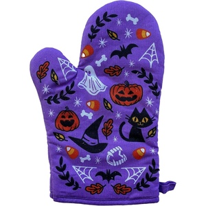 Halloween Oven Mitt Cute Festive Jack-O-Lantern Spooky Candy Corn Kitchen Glove Funny Graphic Kitchenwear Halloween Novelty Cookware Purple Oven Mitt (Pack of 2)(Oven Mitt)