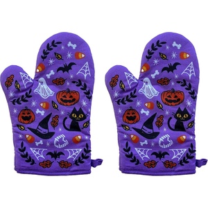 Halloween Oven Mitt Cute Festive Jack-O-Lantern Spooky Candy Corn Kitchen Glove Funny Graphic Kitchenwear Halloween Novelty Cookware Purple Oven Mitt (Pack of 2)(Oven Mitt (Pack of 2))