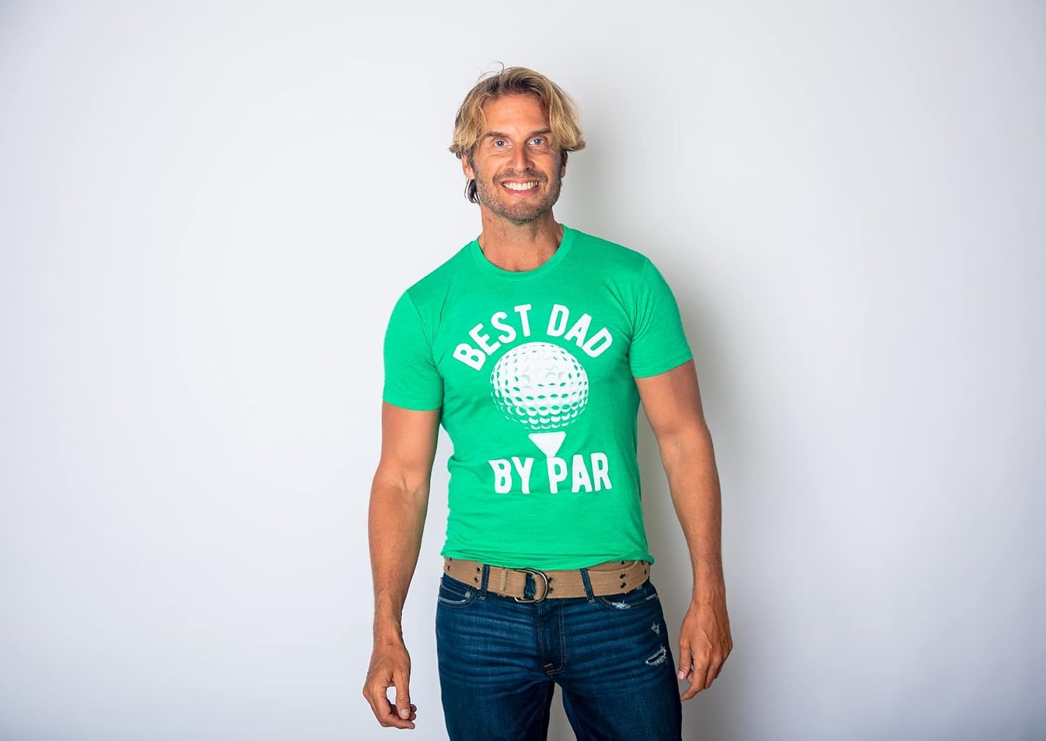 image:imageMens Best Dad By Par T Shirt Funny Fathers Day Golf TeeHeather Green Dad By Par
