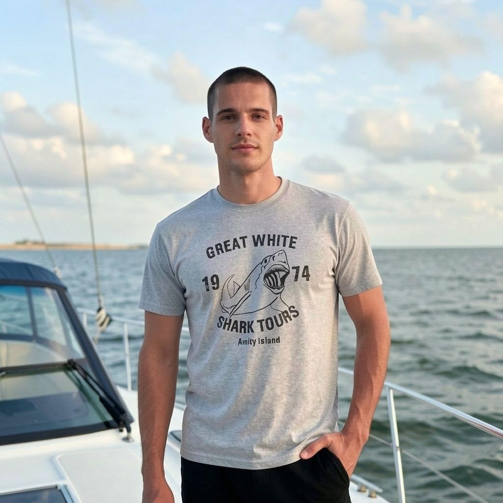 image:imageFunny Shark Shirt for Men Great White Shark Tours Graphic TeeLight Heather Grey