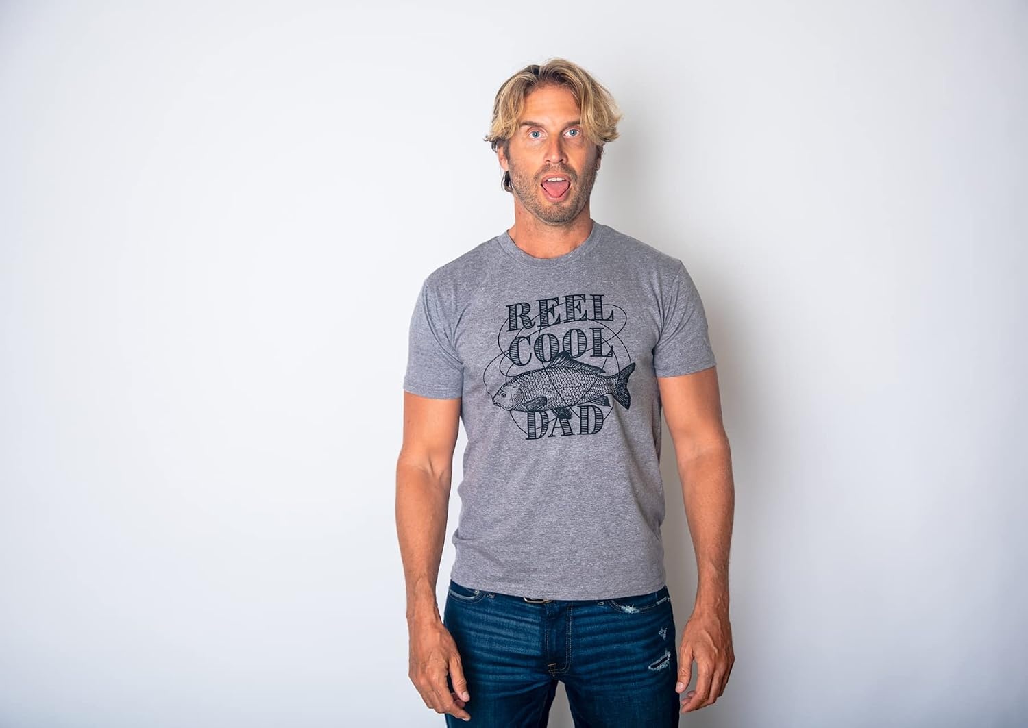 image:imageMens Funny Dad and Grandpa Fishing T ShirtsDark Heather Grey Reel Cool Dad