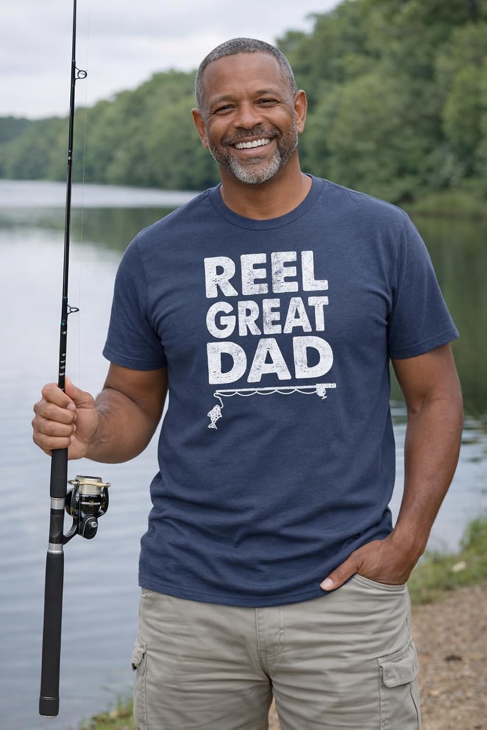 image:imageMens Funny Dad and Grandpa Fishing T ShirtsHeather Navy Reel Great Dad