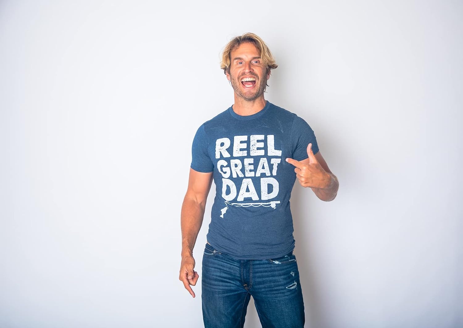image:imageMens Funny Dad and Grandpa Fishing T ShirtsHeather Navy Reel Great Dad
