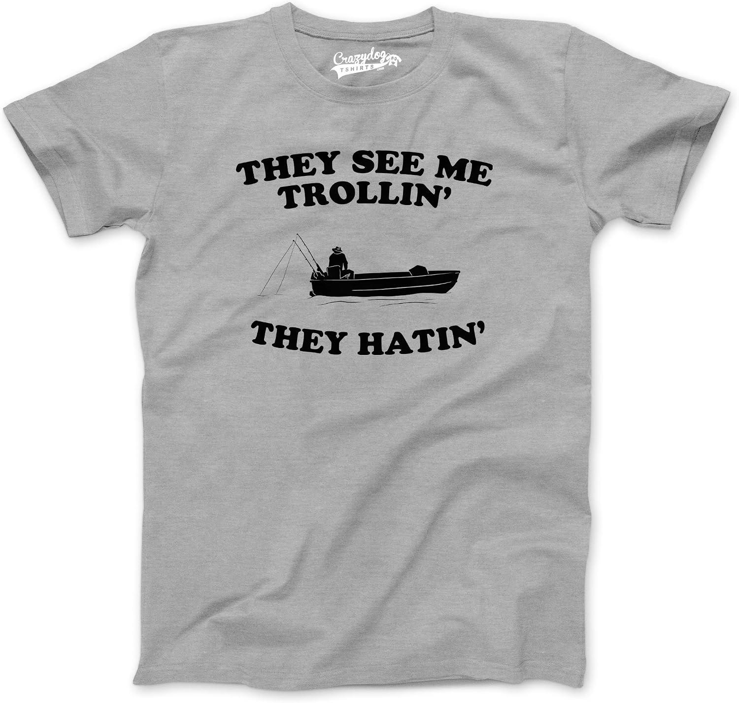 image:imageMens Funny Fishing TShirt They See Me Trollin Boat TeeLight Heather Grey