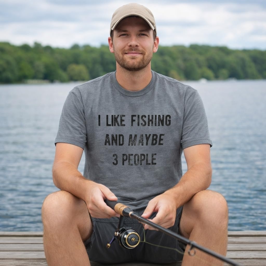 image:imageMens I Like Fishing and Maybe 3 People Funny Hunting Dad T ShirtDark Heather Grey