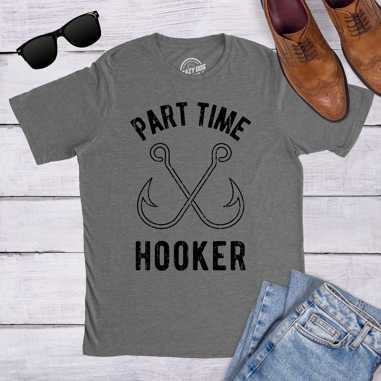 image:imageMens Size Matters Funny Fishing Novelty Sarcastic Tee Guys GiftDark Heather Grey Part Time Hooker