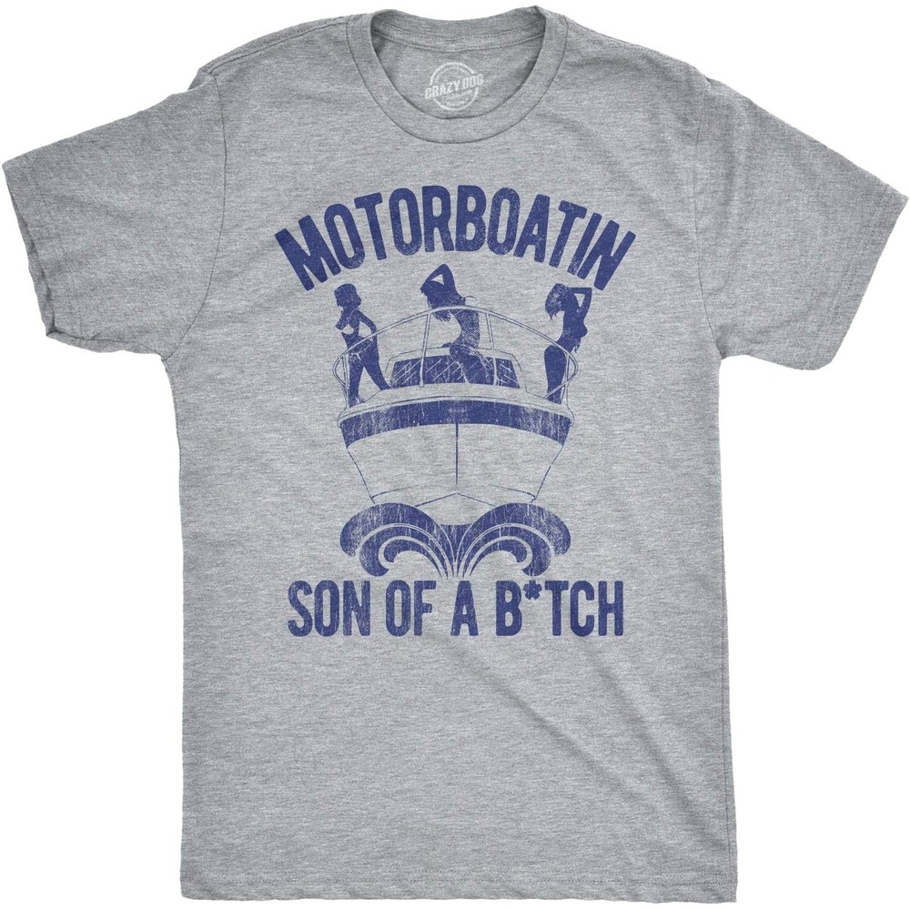 image:imageFunny Motorboatin Shirt for Men Nautical Boat Graphic TeeLight Heather Grey