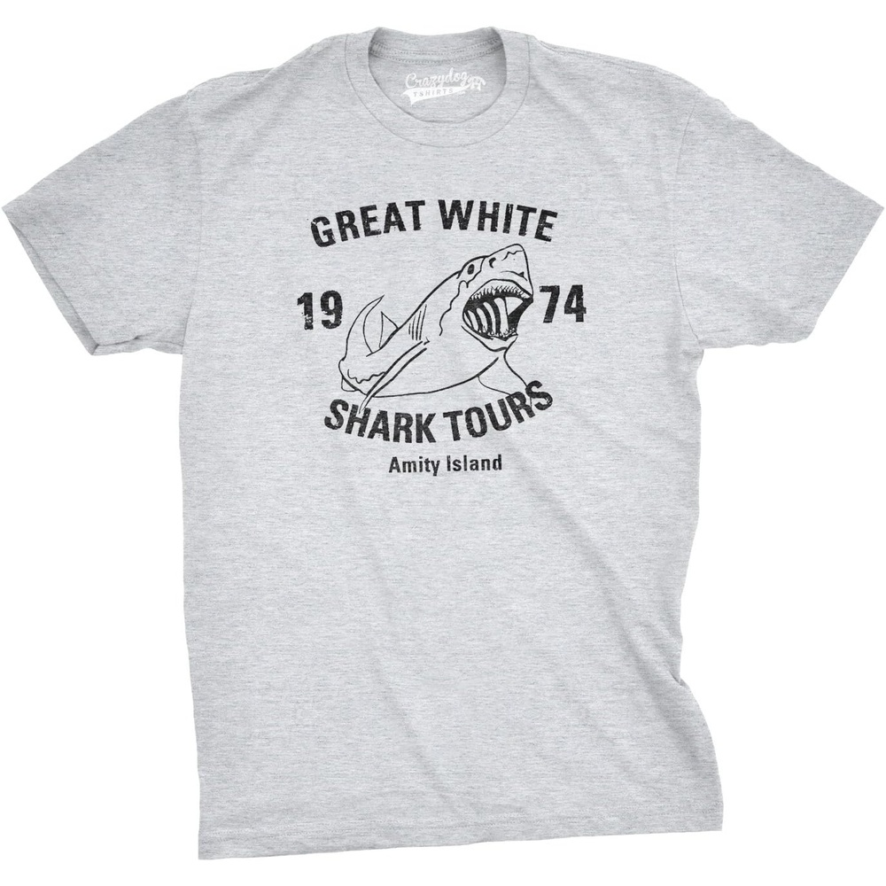 image:imageFunny Shark Shirt for Men Great White Shark Tours Graphic TeeLight Heather Grey