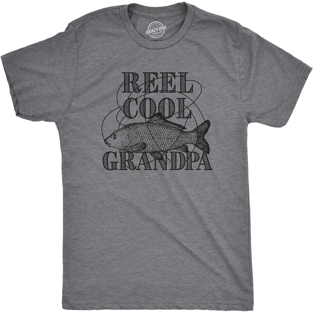 image:imageMens Funny Dad and Grandpa Fishing T ShirtsDark Heather Grey Reel Cool Grandpa