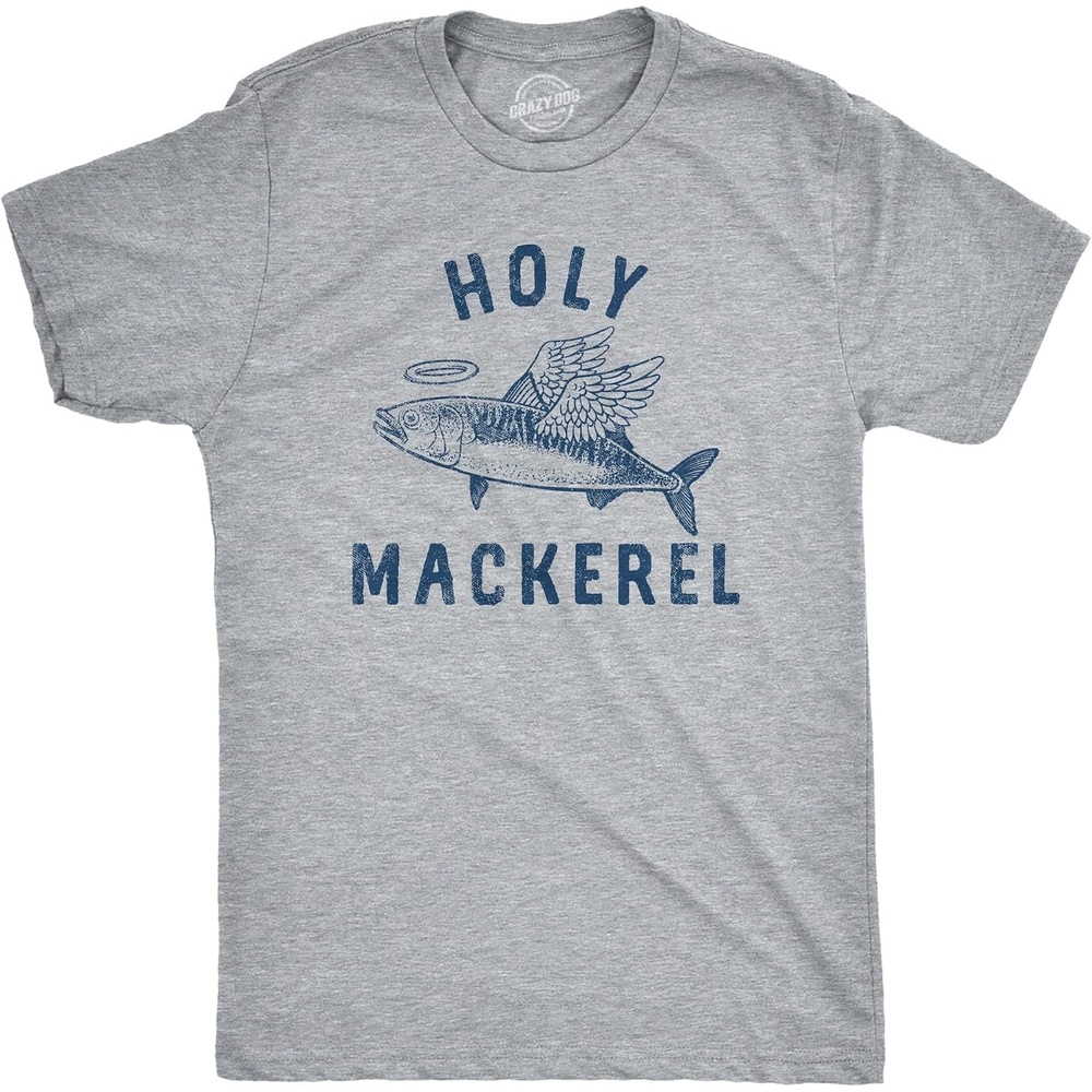 image:imageMens Holy Mackerel T Shirt Funny Angel Halo Blessed Fish Saying Joke TeeLight Heather Grey Holy