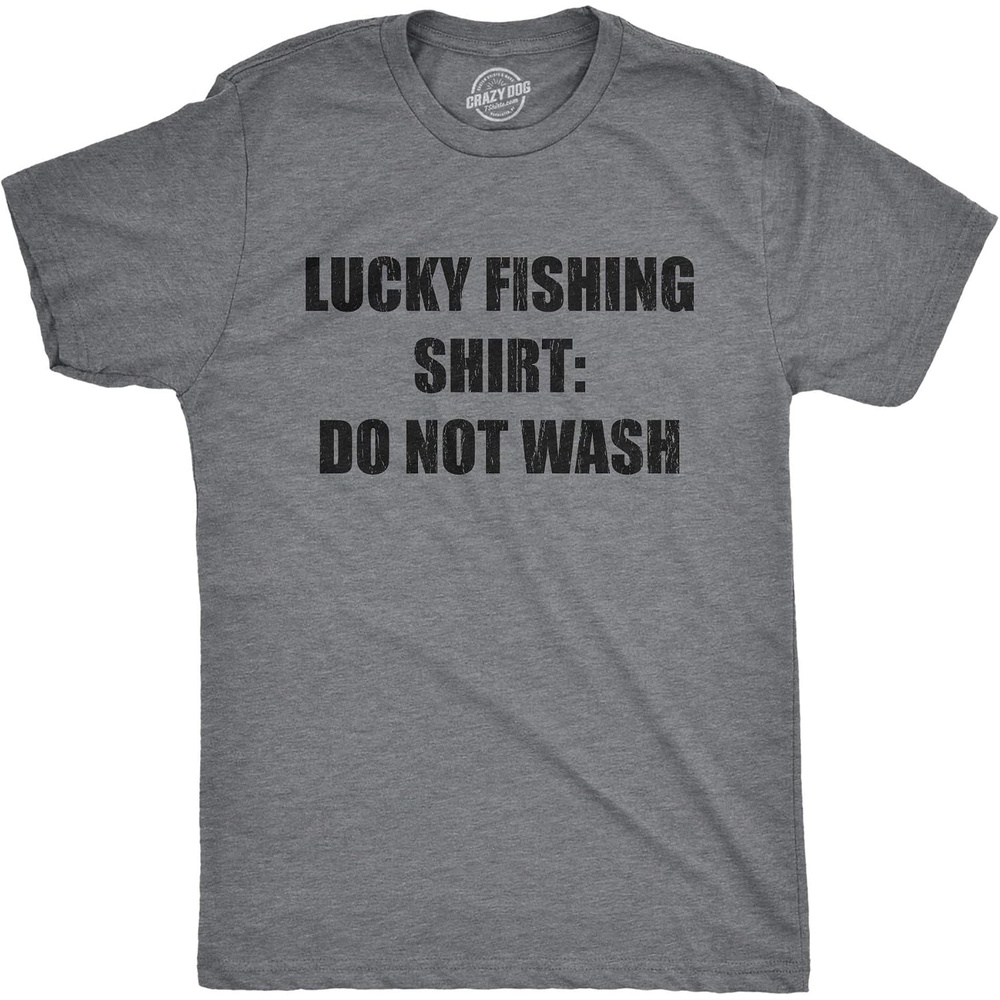 image:imageMens Size Matters Funny Fishing Novelty Sarcastic Tee Guys GiftDark Heather Grey Lucky